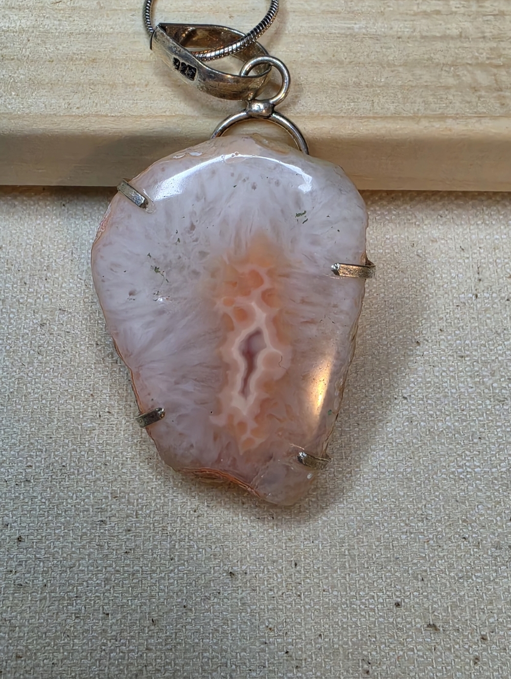 ​Vintage Sterling Silver Agate Stalactite Slice Statement Necklace